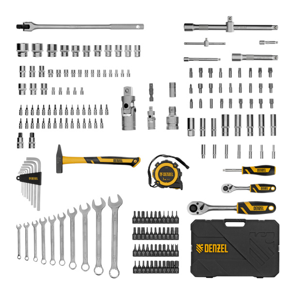 Набор инструментов, 1/2", 1/4", CrV, S2, пластиковый кейс, 194 предмета Denzel