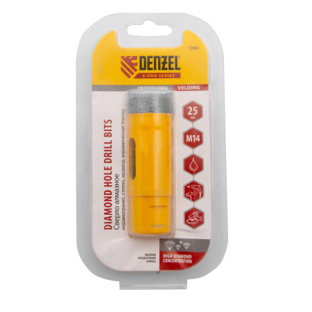 Сверло алмазное по керамограниту, 25 мм, мокрая резка, М14 Denzel