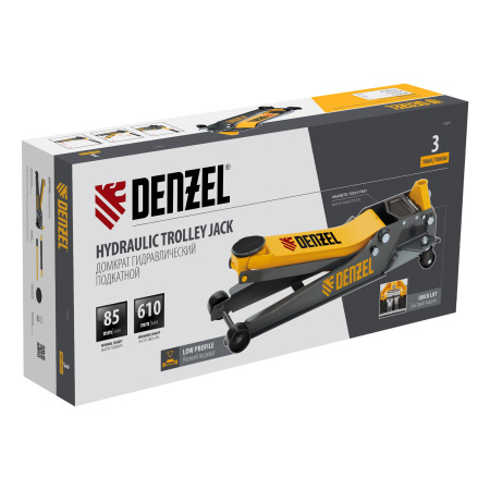 Домкрат гидравлический подкатной, 3 т, 85-610 мм, быстрый подъем, низ. подхват, проф, SUV Denzel цена