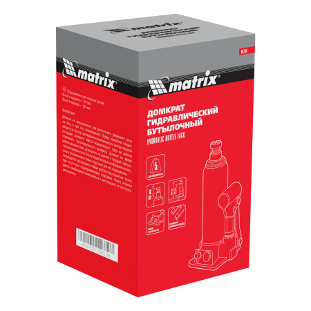Домкрат гидравлический бутылочный, 5 т, h подъема 197-382 мм Matrix цена