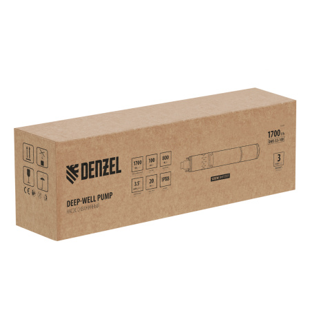 Скважинный насос DWS-3,5-100, винтовой, диаметр 3,5", 800 Вт, 1700 л/ч, напор 100 м Denzel