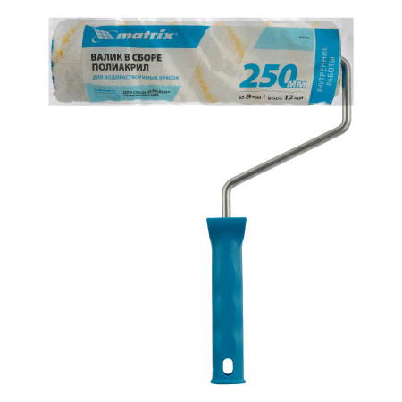 Валик для внутренних работ синтетический, 250 мм, ворс 12 мм, D 48 мм, D ручки 8 мм, полиакрил Matrix цена