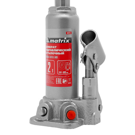 Домкрат гидравлический бутылочный, 2 т, высота подъема 181-345 мм Matrix цена