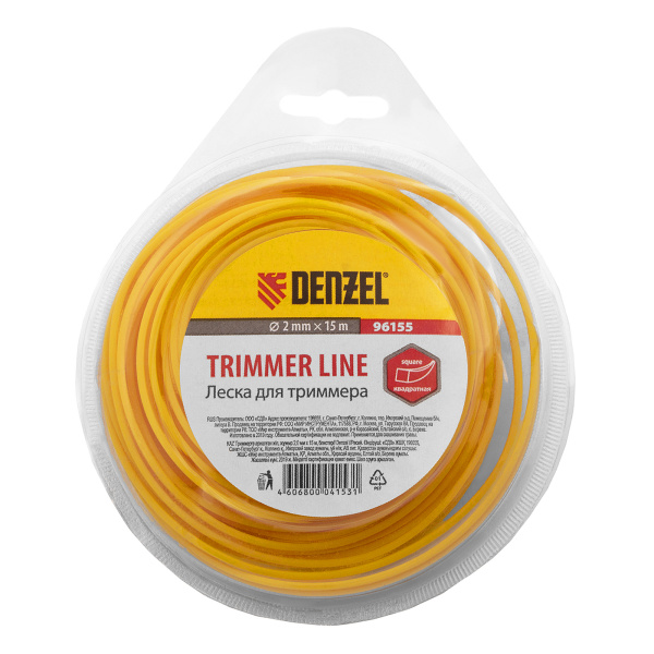 Леска для триммера квадратная, 2 мм х 15 м Denzel цена