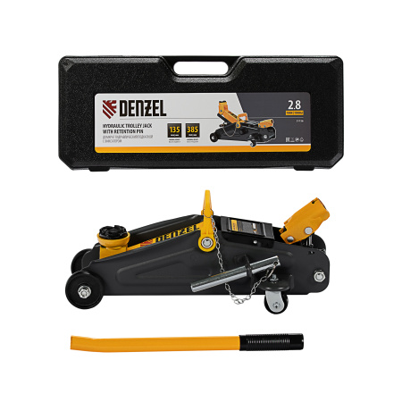 Домкрат гидравлический подкатной с фиксатором, 2,8 т, 135-385 мм, в кейсе Denzel цена