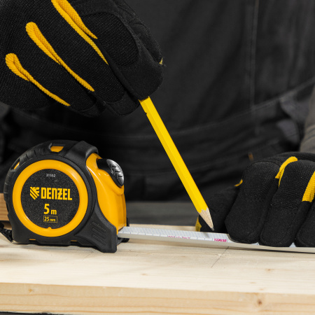 Рулетка 5м х 25мм, обрезиненный корпус, автоматическая фиксация Denzel цена