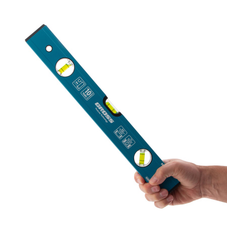 Уровень алюминиевый усиленный, 400 мм, 3 глазка Gross цена