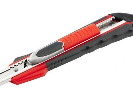 Нож, 9 мм, выдвижное лезвие "Quick blade" металлическая направляющая, двойная фиксация, эргономичная двухкомпонентная рукоятка Matrix