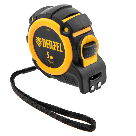 Рулетка 5м х 19мм, автоматич. фиксац., нейлон. покрытие, магнит. зацеп, двухстор. разметка Denzel цена