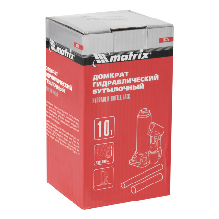 Домкрат гидравлический бутылочный, 10 т, высота подъема 230-460 мм Matrix цена
