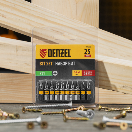 Бита PZ1х25, сталь S2, шестигранный профиль, 10 шт. Е 6,3 Denzel