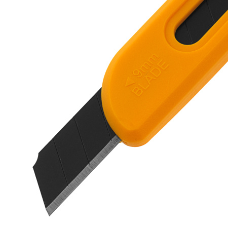 Нож, 9 мм, сменное лезвие, SK4, корпус из ABS пластика, нажимной фиксатор Denzel