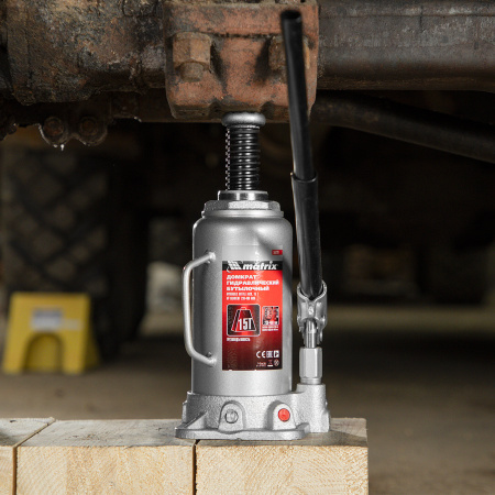 Домкрат гидравлический бутылочный, 15 т, высота подъема 230-460 мм Matrix цена