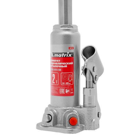 Домкрат гидравлический бутылочный, 2 т, высота подъема 181-345 мм, в пластиковый кейсе Matrix цена