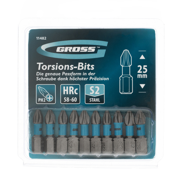 Бита торсионная PH2 x 25 мм, для ударных шуруповертов, 10 шт. Gross