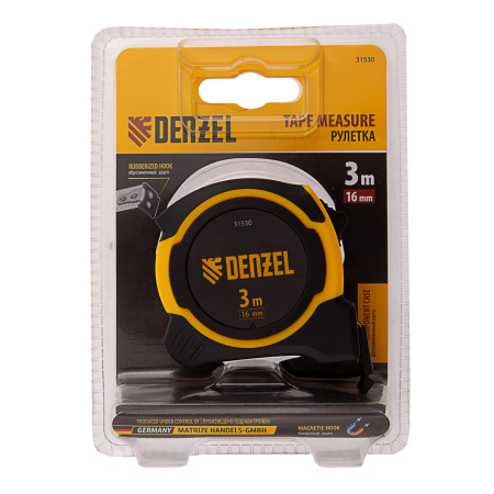 Рулетка 3м х 16мм, двухкомп. корпус, магнитный обрезиненный зацеп Denzel цена