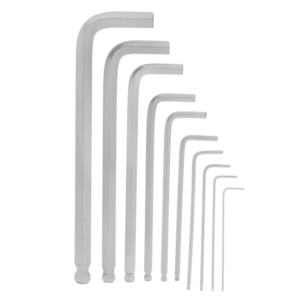 Набор ключей имбусовых HEX, 1.5-12 мм, CrV, 10 шт, удлиненных, шарообразный наконечник, с сатинированным покрытием, чехол Matrix