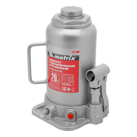 Домкрат гидравлический бутылочный, 20 т, высота подъема 242-452 мм Matrix цена