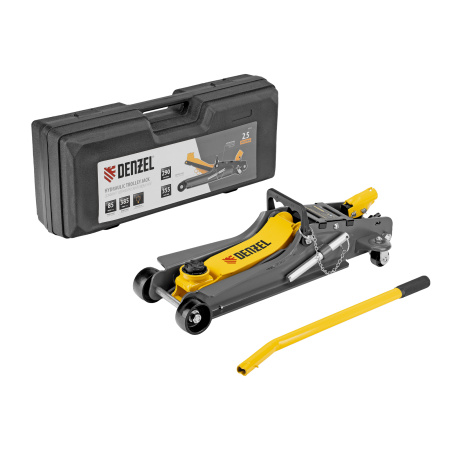 Домкрат гидравлический подкатной с фиксатором, 2,5 т,  85-385 мм, в пласт. кейсе Denzel цена