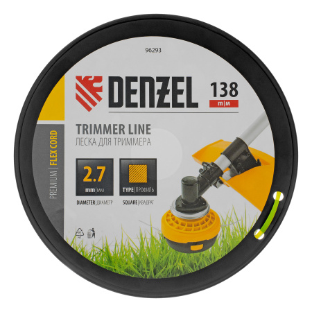 Леска для триммера квадрат, 2,7м х 138м, на DIN катушке FLEX CORD Denzel цена