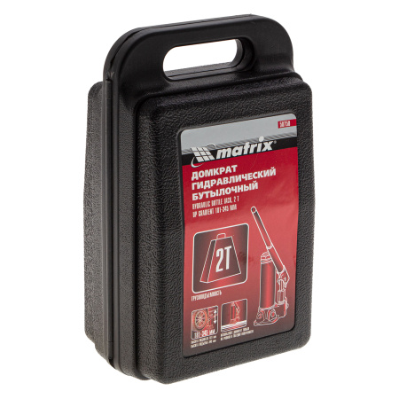 Домкрат гидравлический бутылочный, 2 т, высота подъема 181-345 мм, в пластиковый кейсе Matrix цена