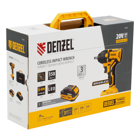 Гайковерт ударный аккумуляторный бесщет. CIWH-BL-20-350, Li-Ion, 20 В// Denzel