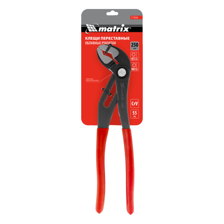 Клещи переставные 250 мм, кнопочный механизм, хром-ванадий, обливные рукоятки Matrix