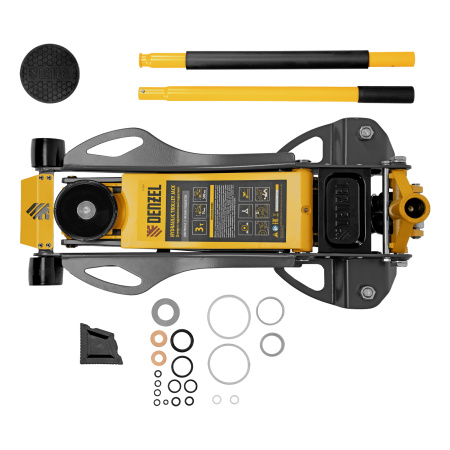 Домкрат гидравлический подкатной, 3 т, 75-500 мм, быстрый подъем, низкий подхват, проф. Denzel цена