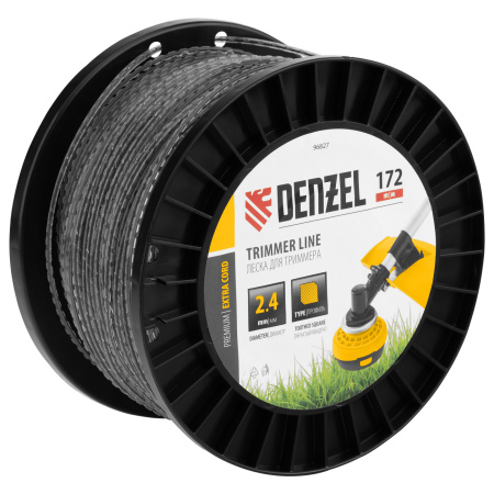 Леска для триммера двухкомпонентная зубчатый квадрат, 2,4мм х 172м, на DIN кат. EXTRA CORD Denzel цена