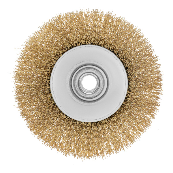 Щетка для УШМ, 115 мм, М14, "тарелка", латунированная витая проволока Matrix