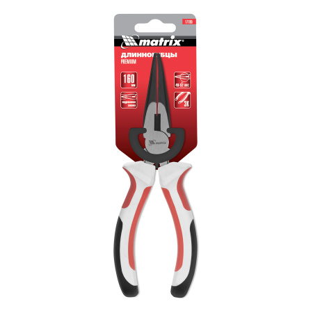 Длинногубцы прямые Premium, 160 мм, трехкомпонентные рукоятки Matrix