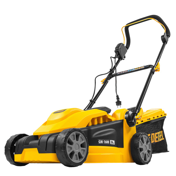 Газонокосилка электрическая GM-1600, 1600 Вт, ширина 36 см, 3 уровя, травосборник 35 л. Denzel цена