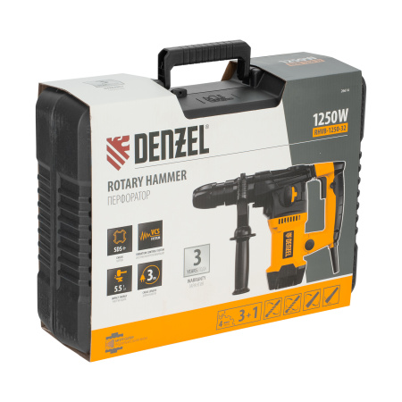 Перфоратор электрический RHVB-1250-32, SDS-plus, 1250 Вт, 5,5 Дж, 4 реж. Denzel