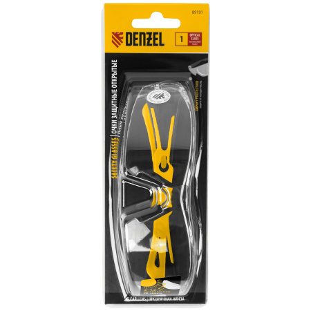 Очки защитные открытые, поликарбонатные, прозрачная линза, 2х комп.дужки Denzel цена