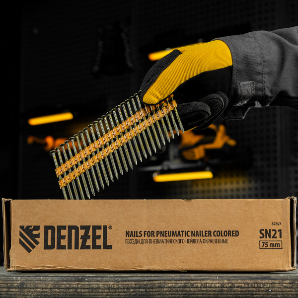 Гвозди для пнев. нейлера (крашен.) длина - 75 мм, диам. - 3,05 мм, 2000 шт. Denzel цена