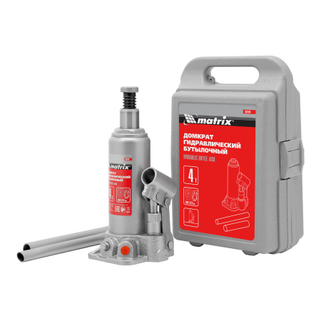Домкрат гидравлический бутылочный, 4 т, высота подъема 194-372 мм, в пластиковый кейсе Matrix цена