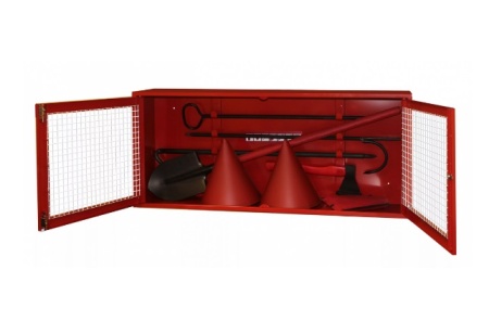 Укомплектованный закрытый пожарный щит 1300х1000х300 ЩПЗ-К (щит, багор, лом, топор, ведро 2х, лопата)