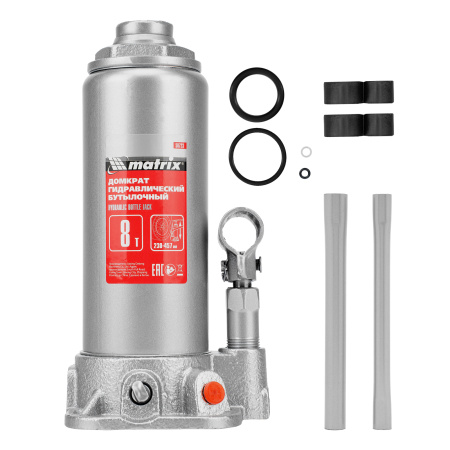 Домкрат гидравлический бутылочный, 8 т, высота подъема 230-457 мм Matrix цена