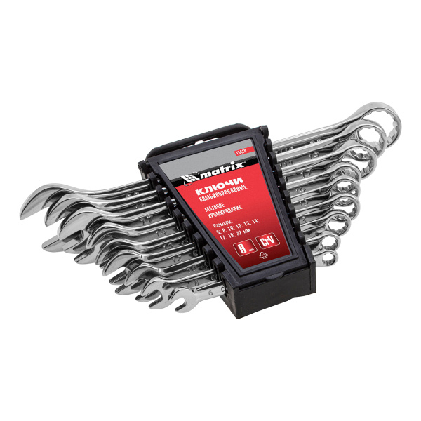 Набор ключей комбинированных, 6-22 мм, 9 шт, CrV, матовый хром Matrix