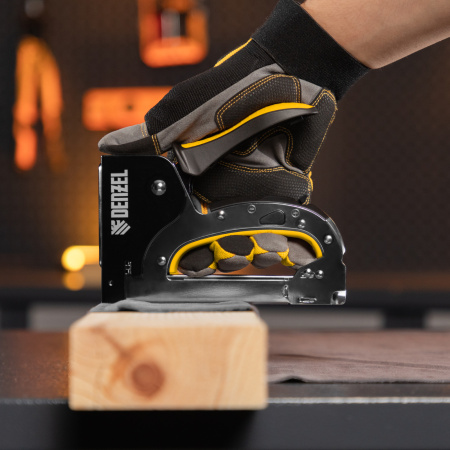 Степлер мебельный, стальной корпус, быстрая загрузка, регул. силы удара, тип 53, 4-14 мм Denzel цена