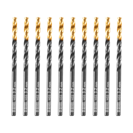 Сверло по металлу, 3,2 мм, HSS-Tin, Golden Tip, 10 шт. Denzel