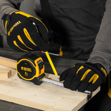 Рулетка 8м х 25мм, двухкомп. корпус, магнитный обрезиненный зацеп Denzel цена