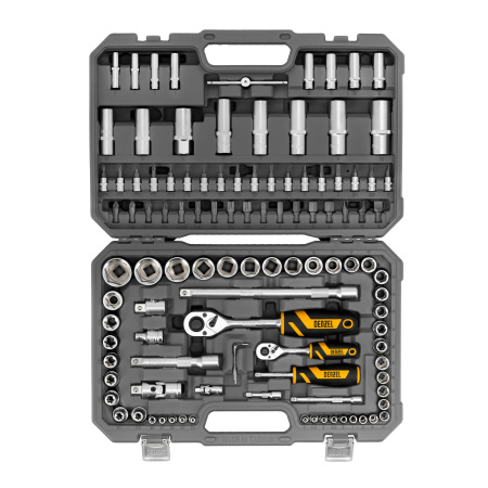 Набор инструментов, 1/2", 1/4", CrV, S2, пластиковый кейс, 109 предметов Denzel