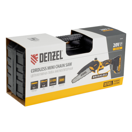 Цепная мини-пила аккумуляторная бесщет., CCS-150, шина 150 мм, Li-Ion, 20 В Denzel