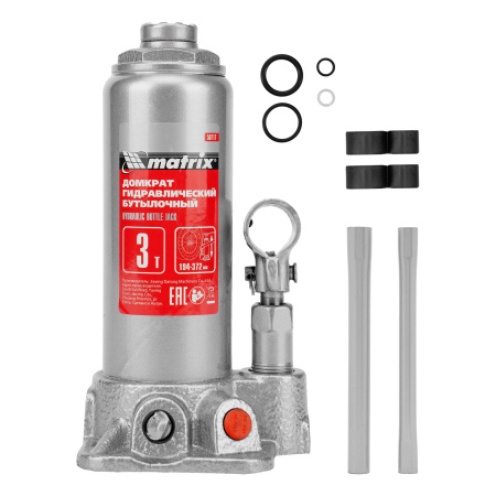 Домкрат гидравлический бутылочный, 3 т, высота подъема 194-372 мм Matrix цена