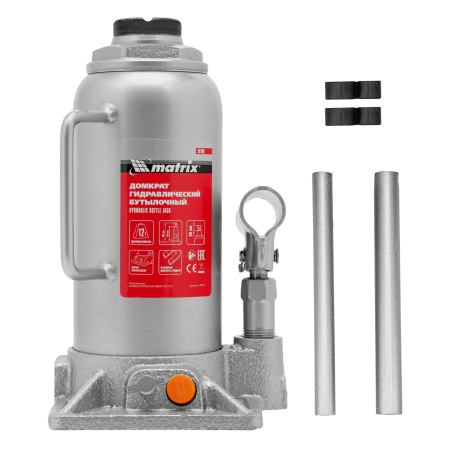 Домкрат гидравлический бутылочный, 12 т, h подъема 230-465 мм Matrix цена