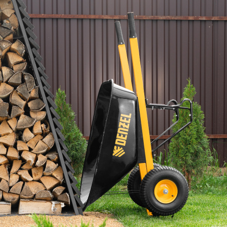 Тачка строительная, усиленная, объем 140 л, 250 кг, двухколесная, колесо 15х6.00-6 Denzel цена