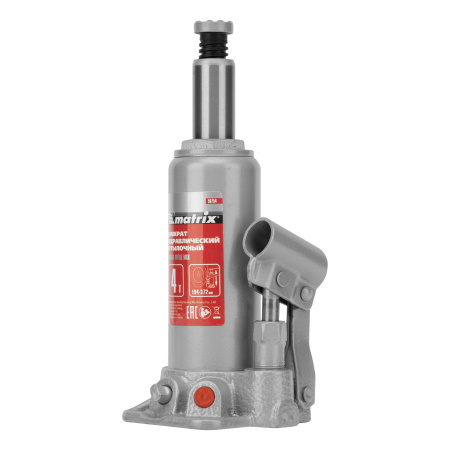 Домкрат гидравлический бутылочный, 4 т, высота подъема 194-372 мм, в пластиковый кейсе Matrix цена