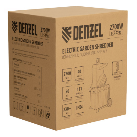 Измельчитель садовый электрический ECS-2700, 2700 Вт, 40 мм Denzel цена