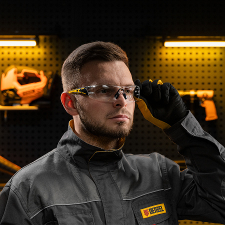 Очки защитные открытые, поликарбонатные, прозрачная линза, 2х комп.дужки Denzel цена